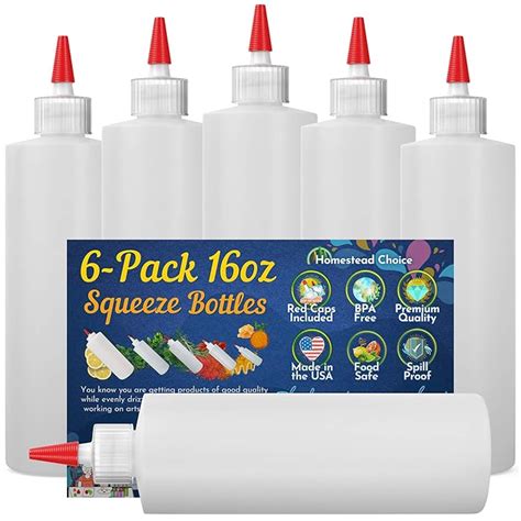 Buy 6 Pack Plastic Squeeze Condiment Bottles 16 Ounces With Red Cap