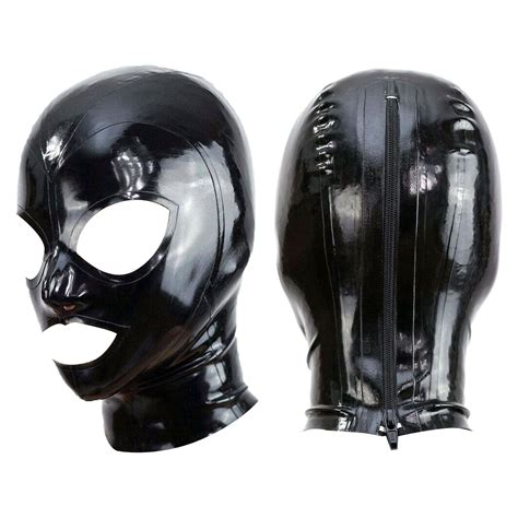 Aiihoo Unisex Latex Zipped Hood Mask Head Cover Open Eyes Mouth And