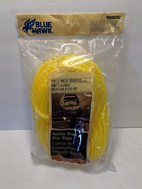 Blue Hawk 100 X 1 4 Yellow Hollow Braid Poly Rope NIP EBay