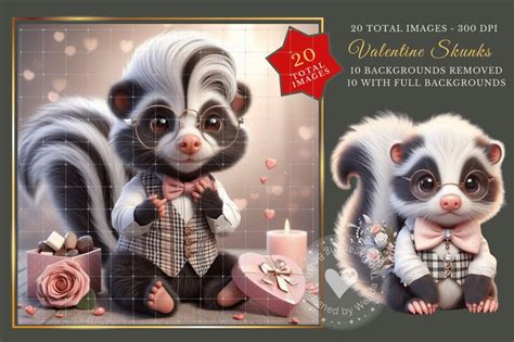 Valentine Skunk Digital Download Prints 20 Adorable Designs For All