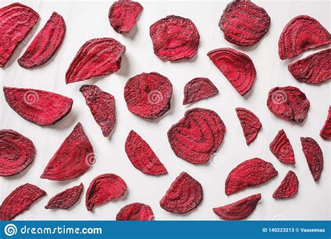 Dried Beet Chips On A White Background Top View Stock Image Image Of