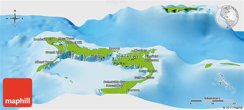 Physical Panoramic Map of Crooked Island