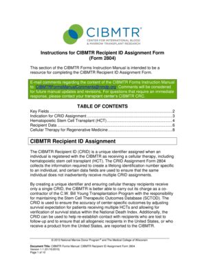 Fillable Online Cibmtr Cibmtr Recipient Id Assignment Form Instructions