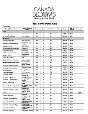 Fillable Online March 11 20 2016 Plant Form Perennials Canada Blooms