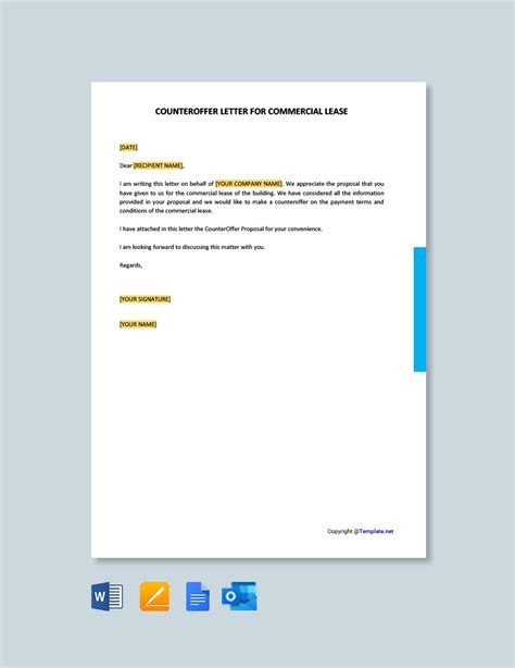 Counter Offer Letter For Commercial Lease Template Google Docs Word