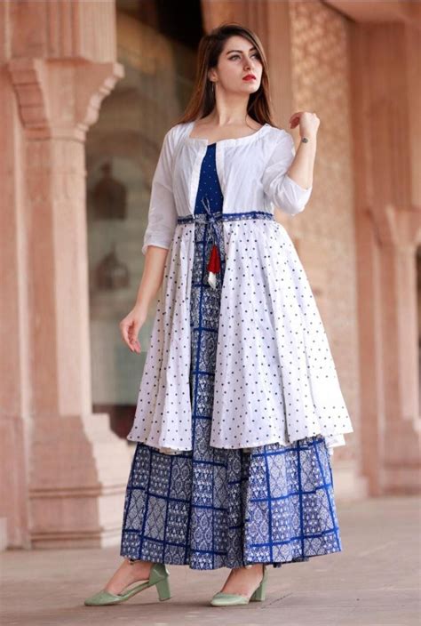 Women Gorgeous Anarkali Pattern Long Blue Gown With White Etsy In