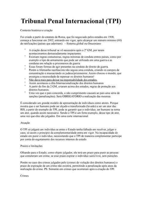 O Tribunal Penal Internacional Tribunal Penal Internacional Tpi