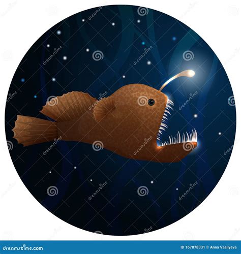 Anglerfish Vector Illustration. Deep Sea Predatory Fish Stock Vector - Illustration of light ...