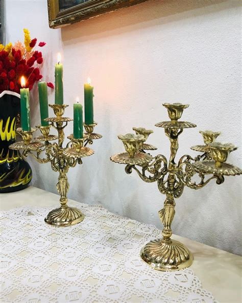 VINTAGE BRASS CANDELABRA Solid Brass 5 Arm Candle Holder Etsy