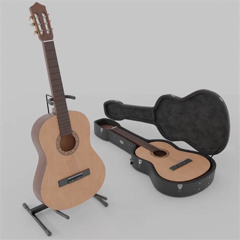 3d Model Acoustic Guitar With Case And Stand Low Poly Pbr Vr Ar Low