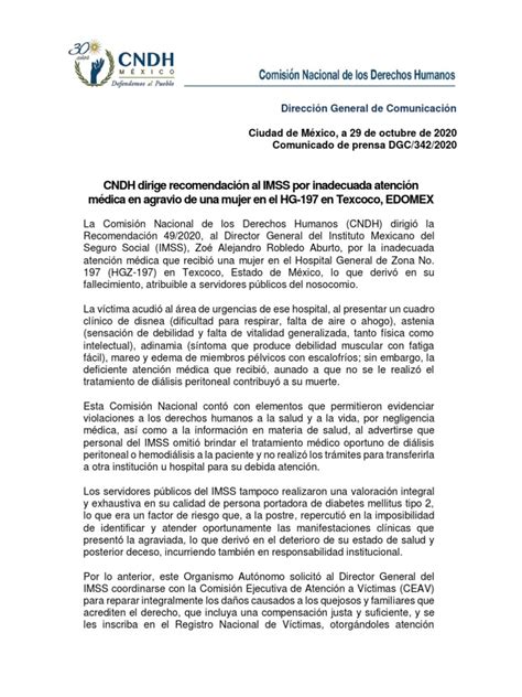 Cndh Dirige Recomendación Al Imss Por Inadecuada Atención Médica En