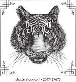 Tiger Head Hand Drawing Engraving Style Stock Vector Royalty Free