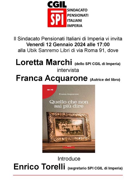 Venerdì 12 gennaio 2024 a Sanremo la presentazione del libro Quello