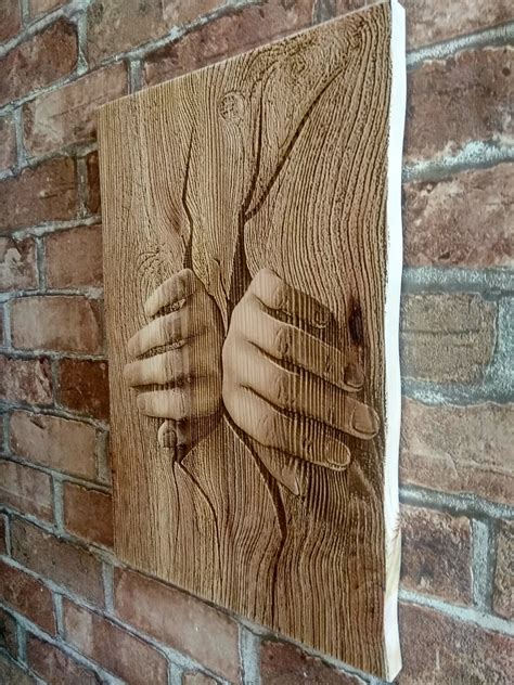 Wood Burning Open Hands Wall Art Optical Illusion Laser Etsy