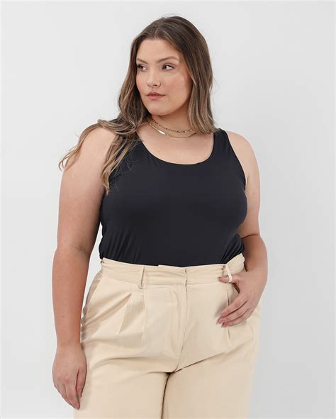 Riachuelo Regata Plus Size Feminina Ajustada Preta Ak Plus By Riachuelo