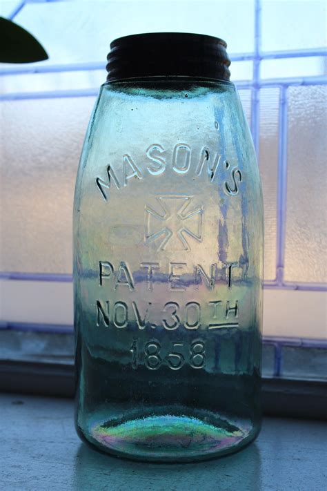 Antique Blue Mason Jar Half Gallon Masons Maltese Cross Patent Nov 30th 1858