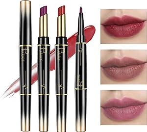 RoseFlower 3 Pcs Lip Liner Lipstick 2 In 1 Double Head Lipsticks And