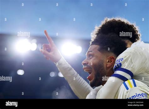 Georginio Rutter Of Leeds Utd Celebrates With His Teammate Ethan Ampadu