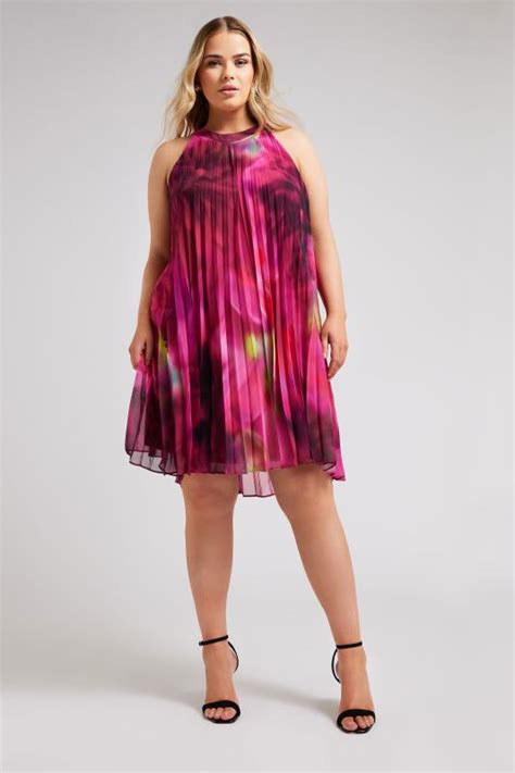 Yours London Plus Size Pink Floral Print Halter Neck Dress Yours Clothing