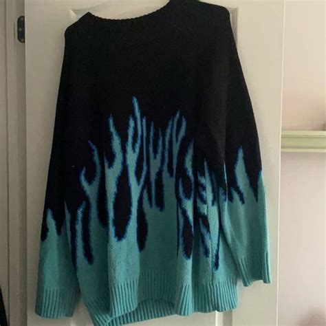 Knitted Blue And Black Flame Sweater In 2023 Clothes Design Sweaters