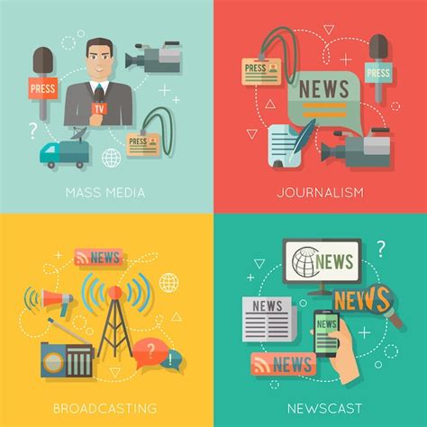 Premium Vector Mass Media Journalism Broadcasting News Cast Concept