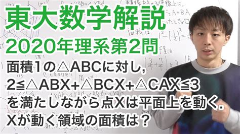 解答速報 大学入試数学解説：東大2020年理系第2問【数学a 領域の面積】 Youtube