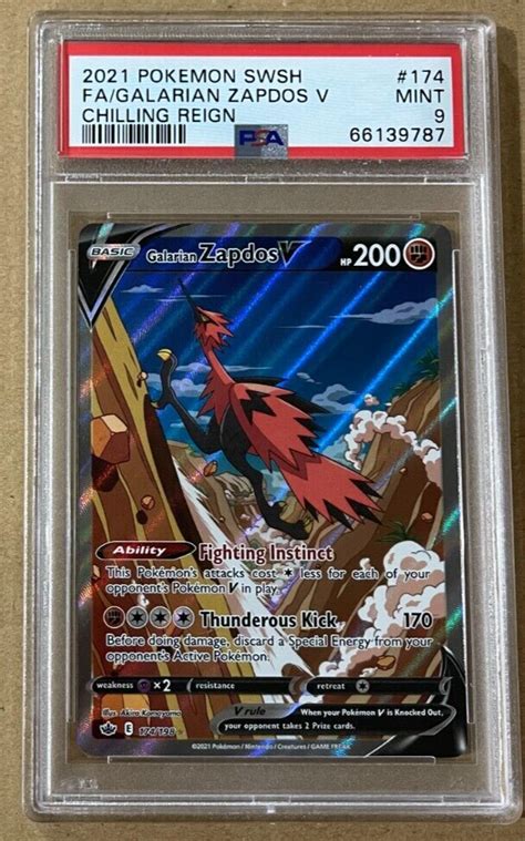 Pokemon Card Galarian Zapdos V Alt Art Card Chilling Reign Values Mavin