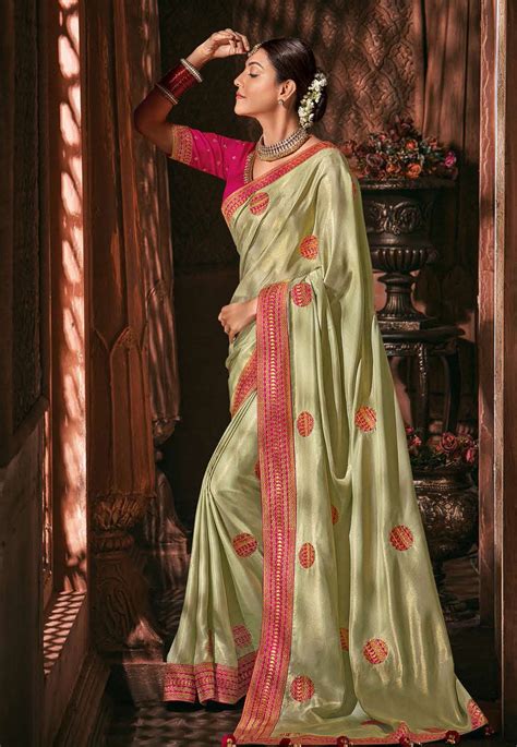 Kajal Aggarwal Pista Green Silk Saree With Blouse