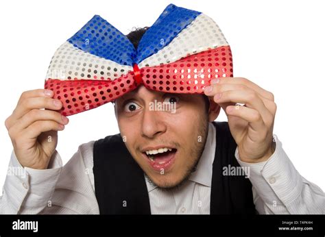 Funny Man Wearing Giant Bow Tie Stock Photo Alamy