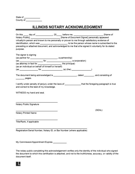 Free Illinois Notary Acknowledgment Form Pdf And Word