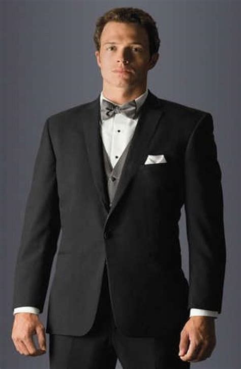 Groomsmen Gifts - Black Suit With Grey Bow Tie And Vest. #2048874 - Weddbook