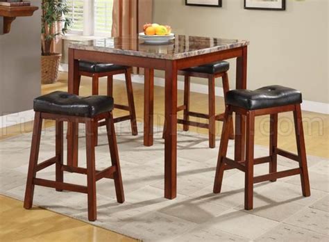 Cherry Finish 5pc Counter Height Dining Set Wfaux Marble Top