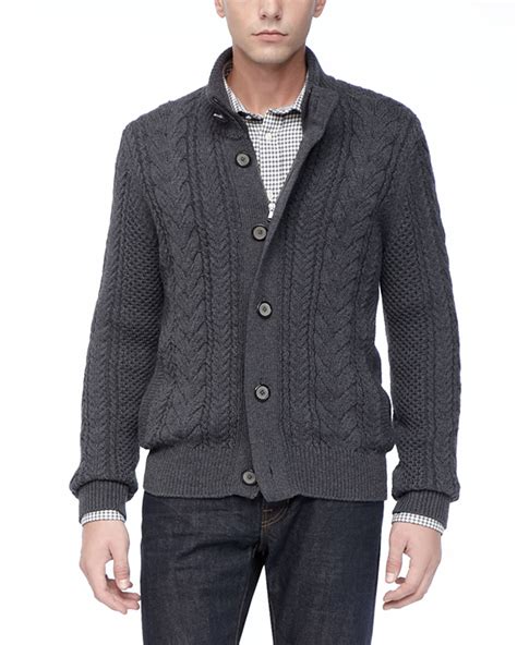 Lyst Vince Dark Gray Wool Cable Cardigan In Gray For Men