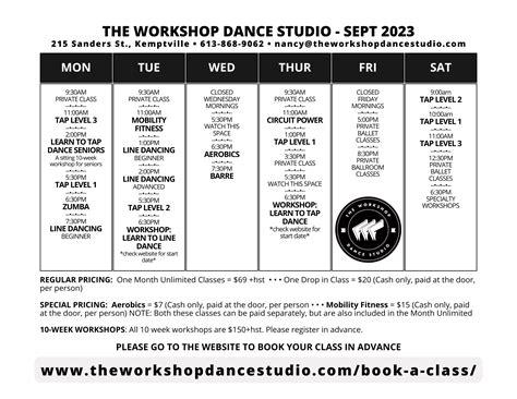 Schedule The Workshop Dance Studio