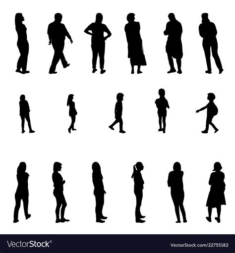 Set Of Black And White Silhouette Walking People Vector Image