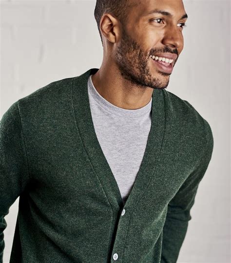 Tweed Green Mens Cashmere Merino V Neck Cardigan Woolovers Uk