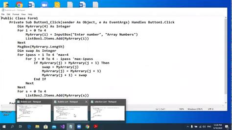 Visual Basic Bubble Sort And Selection Sort Youtube