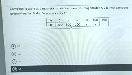 Solved Complete La Tabla Que Muestra Los Valores Para Dos Magnitudes A