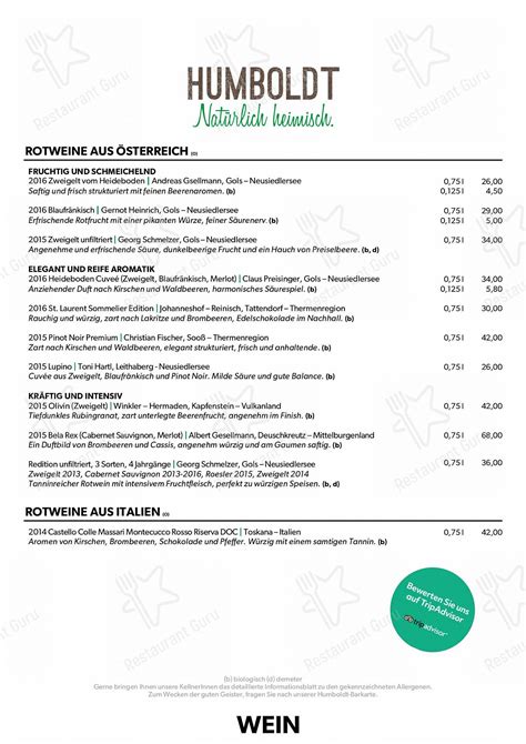 Menu At Humboldt Bio Restaurant Caf Bar Salzburg