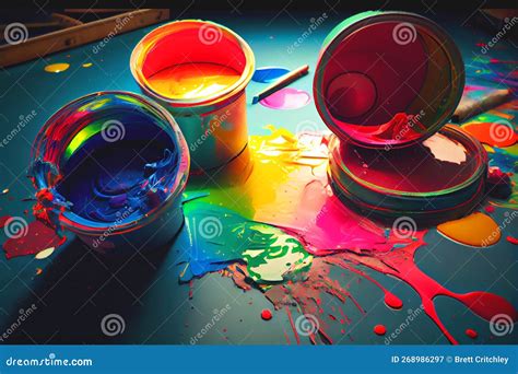 Colourful Open Spilling Paint Pots Stock Photo CartoonDealer