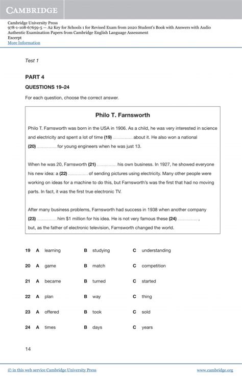 A2 Key 1 For The Revised 2020 Exam Students Book With Answers