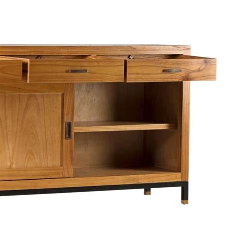 Buffet En Bois Clair Massif De Mindy 2 Portes Coulissantes 3 Tiroirs