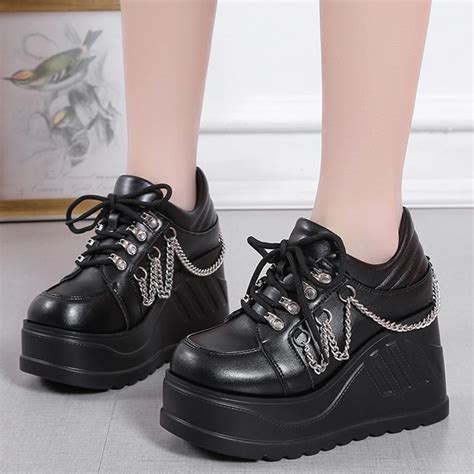 Zapatos G Ticos Punk Con Cadena De Metal Para Mujer Zapatillas De Cu A