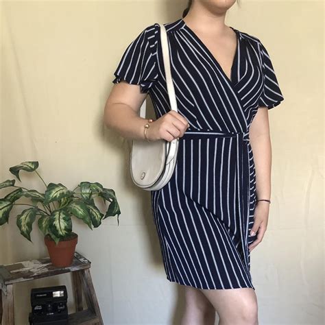 Monteau Los Angeles Dress •blue And White Striped Depop