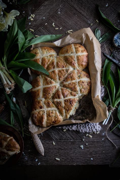 Savoury Cheddar And Wild Garlic Hot Cross Buns