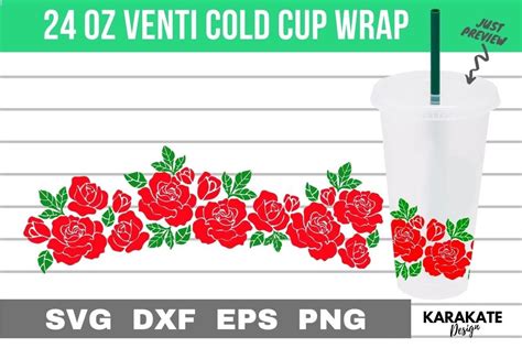 Rose With Leaf 24 Oz Venti Cup Wrap Svg Graphic By Karakate · Creative Fabrica