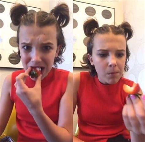 Why Does She Look Scared Trying To Eat A Strawberry Millie Bobby Brown