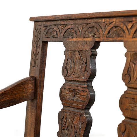 Antique Victorian Carved Oak Hall Bench M 5065 Penderyn Antiques