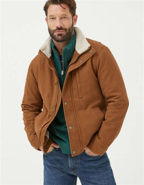 Coats And Jackets Men Fatface Wardly Canvas Jacket Chestnut Brown