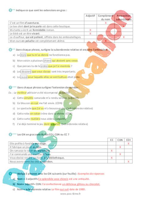 Les Différents Groupes Nominaux Exercices De Grammaire Pour La 6eme